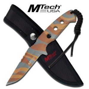 Brown Camo Finish Tactical 6MM Thick Fixed Drop Point Blade Knife With Sheath MT-20-16DBC