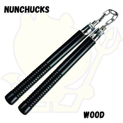 12" Black Wooden Nunchaku With Metal Chain Link