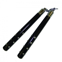 12" Black Studded Wooden Nunchaku With Metal Chain Link