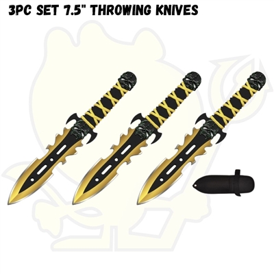RT8003GD 7.5" 3pc Set Skull Throwing Knife