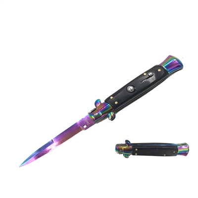 Black with Rainbow Stiletto Automatic Switchblade Knife