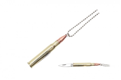 Gold Rifle Bullet Necklace Knife