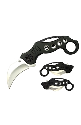 AO246 2734BK 7.5" Karambit Folding Knife w/ Silver Blade & Black Handle