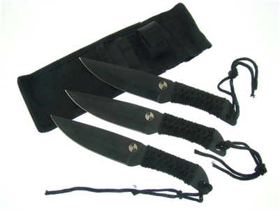 TB007-3 Paracord Wrapped Black Throwing Knives - 3 Piece Set