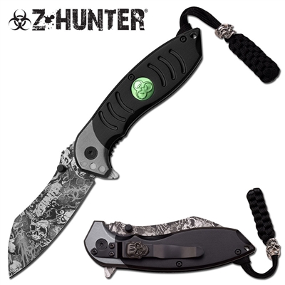 ZB-093BKS Black Z-Hunter with Skull Trinket Assisted Opening Knife