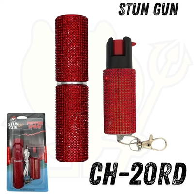 CH-20RD Red Rhinestones Lipstick Stun Gun and Pepper Spray Combo