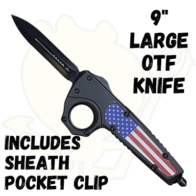 EL124 OTF Knife 8" Large with Finger Ring and Carbon Fiber