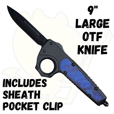 EL126 OTF Knife 8" Large with Finger Ring and Carbon Fiber