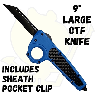 EL127 OTF Knife 8" Large with Finger Ring and Carbon Fiber