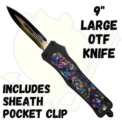 EL193 OTF Knife 9" Large with Genuine Fake Abalone