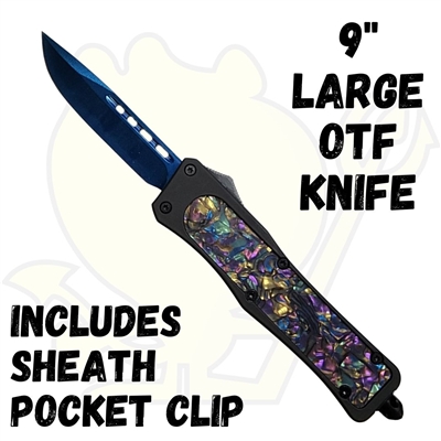 EL194 OTF Knife 9" Large with Genuine Fake Abalone
