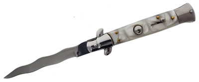 White Kris Stiletto Automatic Switchblade Knife