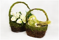 2pcs Set Twig Moss Basket Covered Planter with Plastic Liner Easter Spring Deco