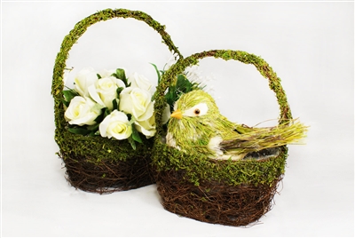 2pcs Set Twig Moss Basket Covered Planter with Plastic Liner Easter Spring Deco