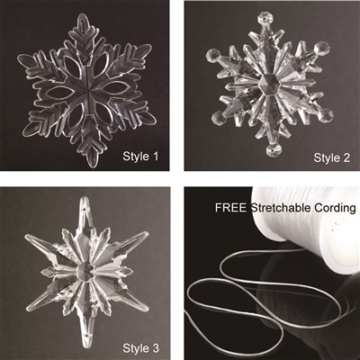 Large Acrylic Snowflake Christmas Ornaments PLUS 5 yards FREE Elastic Stretch Jewelry Making Beading Thread Cord Clear 0.7mm