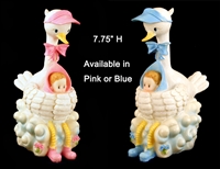 Stork Holding Baby Baby Shower Cake Top Decoration Centerpiece Ceramic 7.75"H
