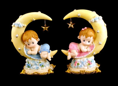 Baby with Moon Baby Shower Cake Top Decoration Centerpiece Ceramic 7.75"H