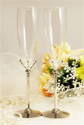 Big Diamond  Wedding Champagne Toasting Glasses Champagne Flutes Engrav