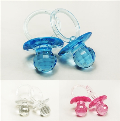 2-1/2" 2.5" Large Clear Diamond Cut Blue Clear Pink Pacifiers Baby Shower Game Party Decoration Favors