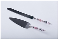 Vintage Pink Beaded Cake Knife Set Engraving Personalized