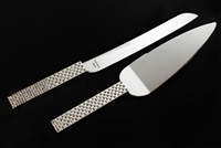 Silver Plated Diamond Wedding cake knife set Engraving personalized