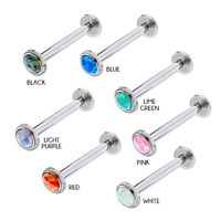 14G 316L STEEL STRAIGHT BARBELL WITH SYNTHETIC OPAL DISC ENDS