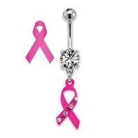 BREAST CANCER AWARENESS BELLY RING WITH RIBBON