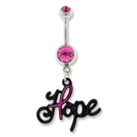 BREAST CANCER AWARENESS BELLY RING WITH HOPE DANGLE AND RIBBON