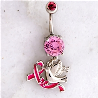 BREAST CANCER AWARENESS NAVEL RING WITH DOVE