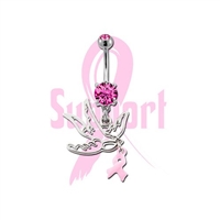 BREAST CANCER AWARENESS BELLY RING WITH SPARROW