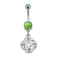 CELTIC KNOT WITH GREEN GEMS BELLY RING