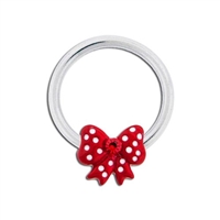 CAPTIVE BEAD RING WITH RED POLKA DOT BOW