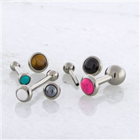 14G THREADLESS ASTM F136 TITANIUM BARBELL WITH CABOCHON DISC. ONE END IS FIXED BALL.