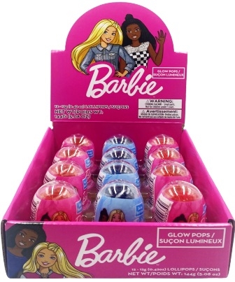 Barbie Glow Pop Ring Lollipop Candy That Lights Up! 12/12g Sugg Ret $3.39