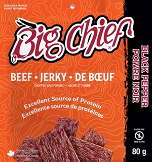 Big Chief 80g Black Pepper Beef Jerky 12/80g Sugg Ret $6.59***ON SALE 2 for $12.00***