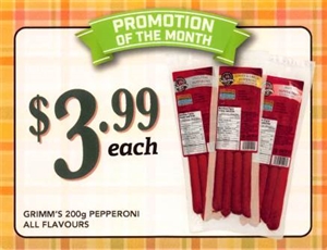Grimm's 200g Pepperoni 1 each Point of Sale CardsPROMO RETAIL $3.99