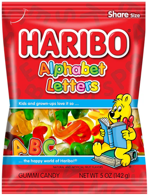 Haribo Albhabet Letters 12/175g Sugg Ret $4.29