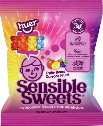 Huer 50g Sensible Sweets Fruity Gummy Bears 12/50g Sugg Ret $4.29