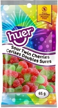Huer 75g Sour Twin Cherries 12/75g Sugg Ret $1.89