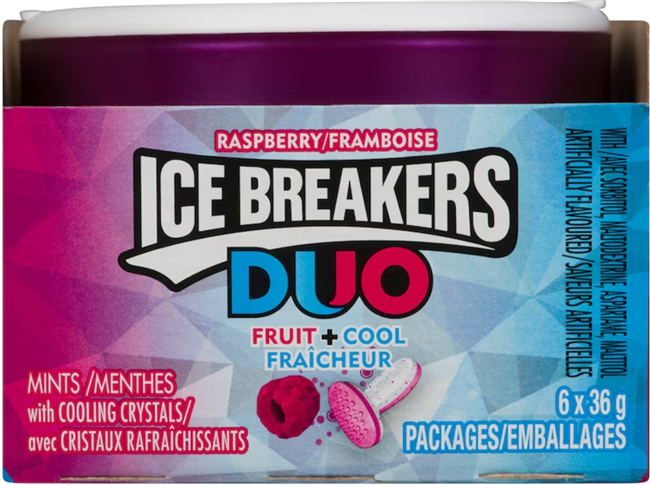 Ice Breakers Raspberry Duo 6/43g Sugg Ret $4.10