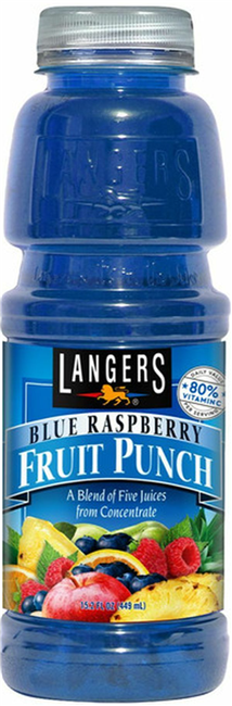 Langers Blue Raspberry Fruit Punch12/450ml Sugg Ret $4.50