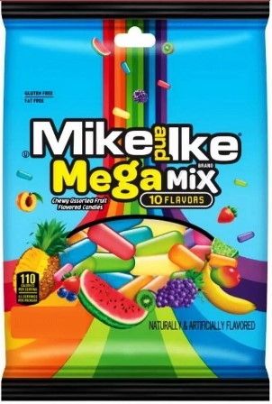 Mike-and-Ike-Mega Mix Peg Bag-Candy 12/141g Sugg Ret $4.69