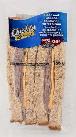 Quality Wedge Beef & Cheese on  14 Grain Bread  1/156g Sugg Ret $7.79