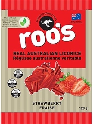 Roo's Australian Strawberry Licorice 12/120g Sugg Ret $2.99***ON SALE FOR 2 FOR $5.00***