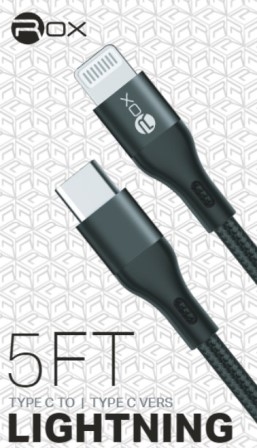 Rox Cables 5 Foot Long Type-C To iPhone Lightning Data Cable SM6744BK 6/ Sugg Ret $11.99