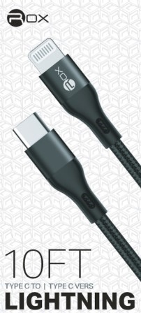 Rox Cables 10 Foot Long Type-C To iPhone Lightning Data Cable SM6751BK 6/ Sugg Ret $14.99