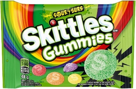 Skittles Bar Size Sour Gummies Original Fruit 18/48g Sugg Ret $2.29