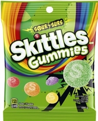 Skittles Peg Bag Gummies Sourl 12/130g Sugg Ret $5.79***PRICE INCREASE***