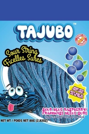 Tajubo Sour Blue Raspberry Sour String Candy 12/80g Sugg ret $2.19