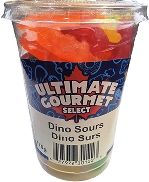 Ultimate Gourmet 170g Dino Sours Mix Cup 12/170g Sugg Ret $3.49